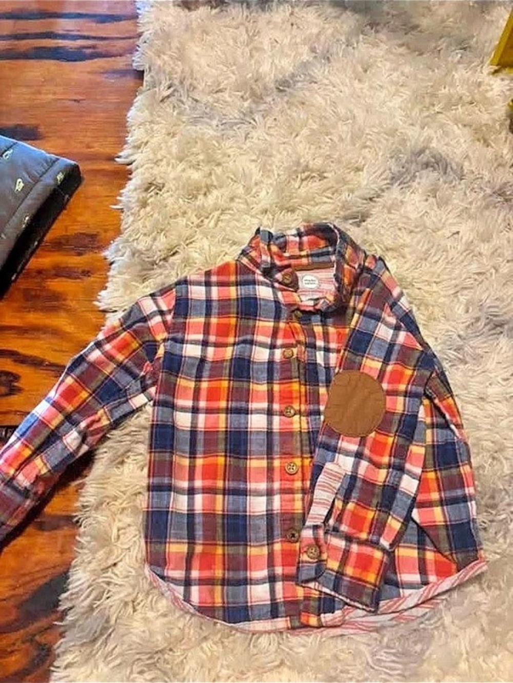 Wonder Nation Boys Plaid Flannel Button Down Shirt with Elbow Patches